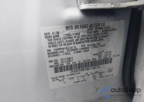 2008 Ford Taurus Sel z USA, uszkodzony, nr VIN 1FAHP24W18G156176